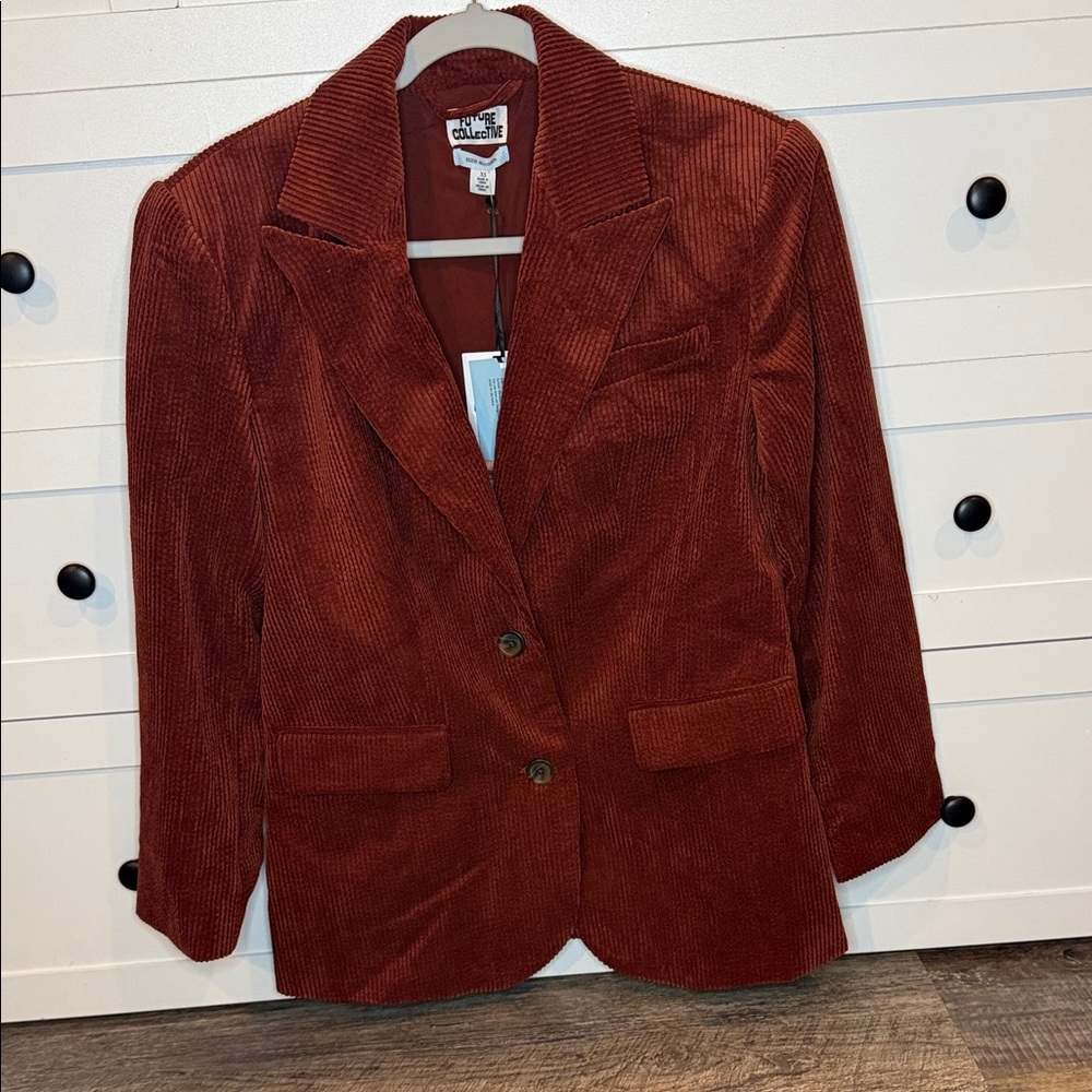 NWT Future Collective burnt orange corduroy two button blazer